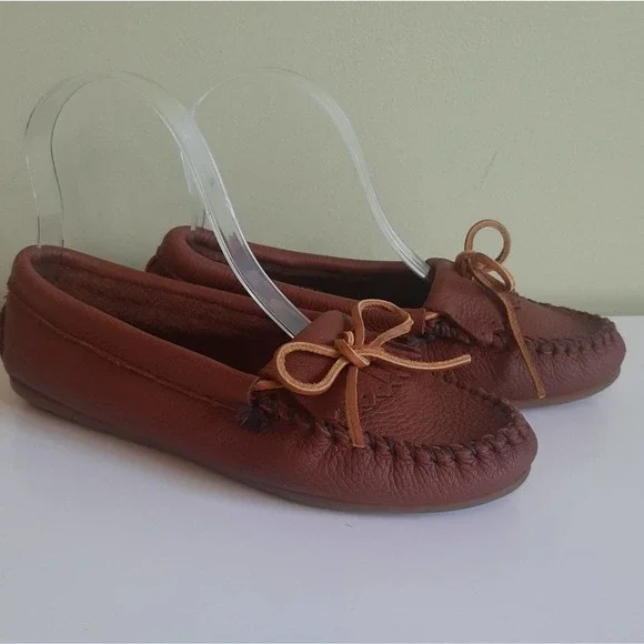 nwot MINNETONKA Deerskin Kilty moccasin in Carmel Size 6-6.5M - Picture 8 of 15